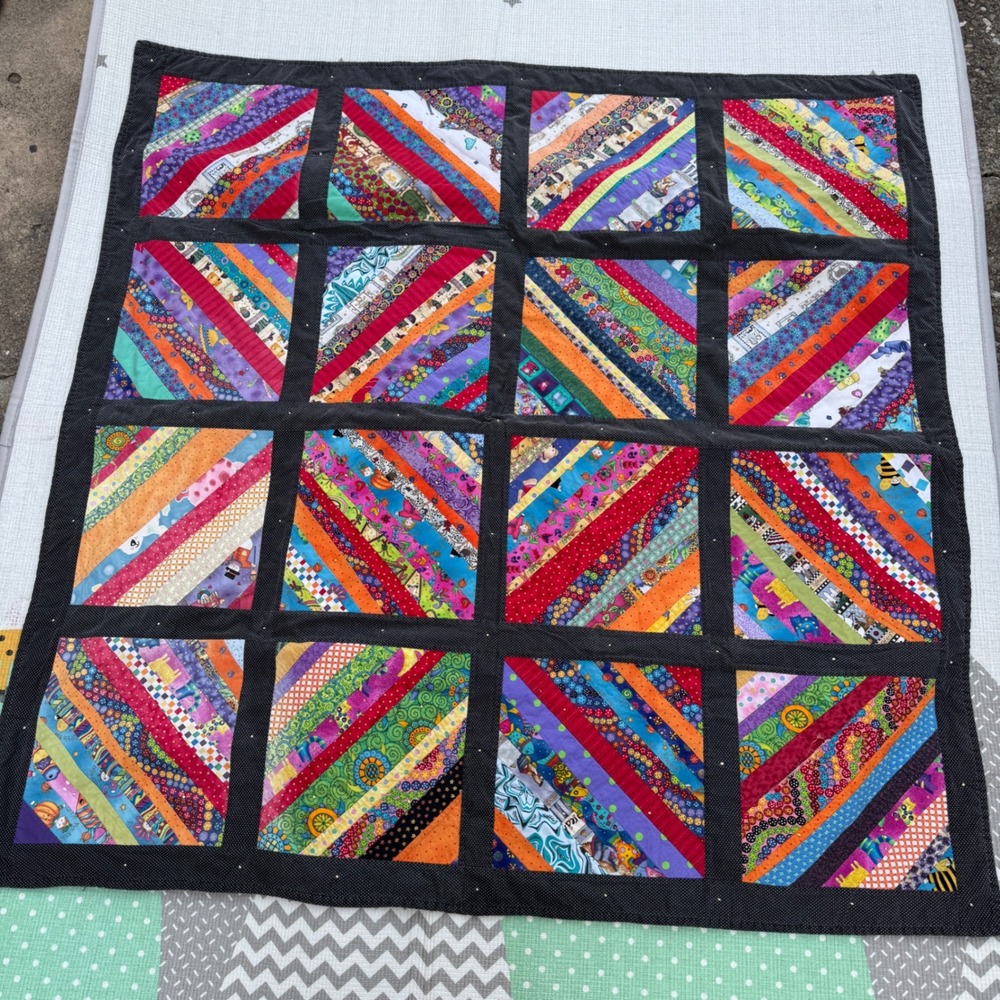 Vintage Scrappy Quilt Handmade Piecemakers Guild String Multicolor 54" throw